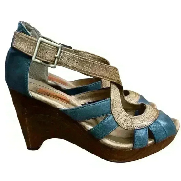 Miz Mooz Petra Retro Mary Jane Blue/Brown Leather Women's Heel Shoes Size 6.5 M - Picture 1 of 11